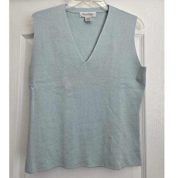 Brooks Brothers Silk Blend Sweater Vest Sleeveless V-Neck Top Light Blue L Beach - Picture 1 of 4